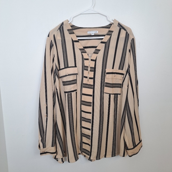 Notation Bundle Of 2 Cream Black Striped & Paisley Print Long Sleeve Shirt Sz 3X - Picture 2 of 11